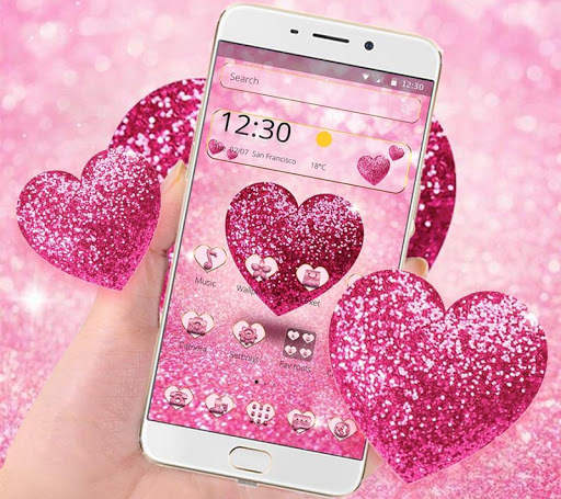 Pink Glitter Love Heart Theme screenshot 2