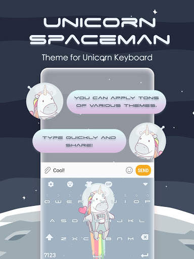 Unicorn Spaceman Keyboard Theme for Girls screenshot 1