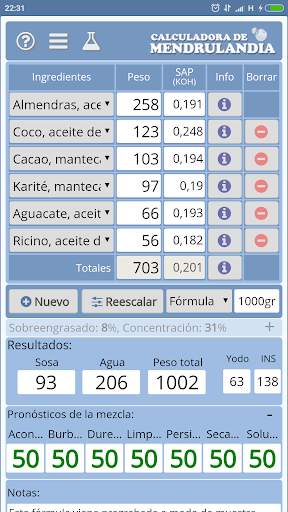 Mendrulandia (calculadora de saponificación) screenshot 3
