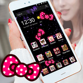 Cute Cat Theme Pink Bowknot Kitty Head Icons أيقونة