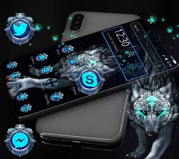 Blue Wild Thunder Wolf Theme скриншот 3