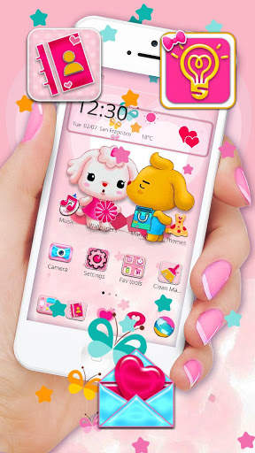 Cute Pink Cartoon Couple Theme screenshot 3