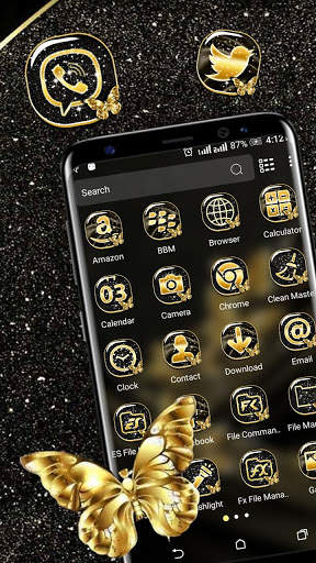 Golden Butterfly Glitter Launcher Theme screenshot 2
