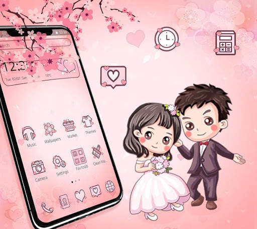 Cartoon Couple Love Wedding Theme💑 screenshot 1