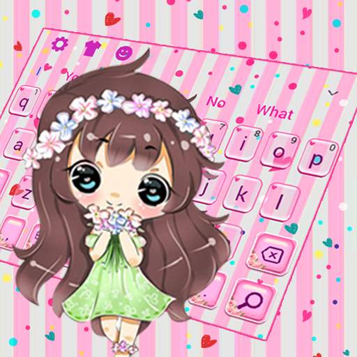 Pink Kawaii Floral Girl Keyboard Theme 10001002