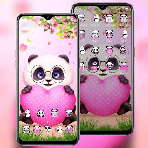 Pink Cartoon Panda Love theme screenshot 2