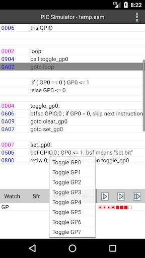 PICmicro simulator and assembler screenshot 14