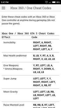 Cheat Codes for GTA 5 Games screenshot 2