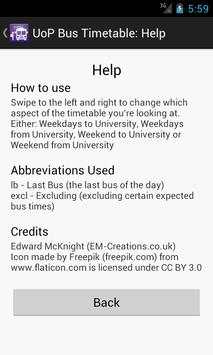UoP Bus Timetable screenshot 2