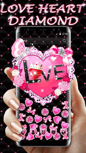Pink Love Heart Diamond Gravity Theme screenshot 1