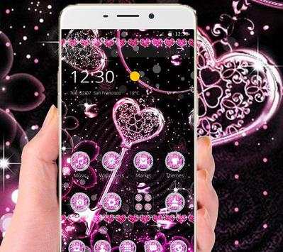 Pink Black Diamond Glitter Hearts Theme screenshot 4