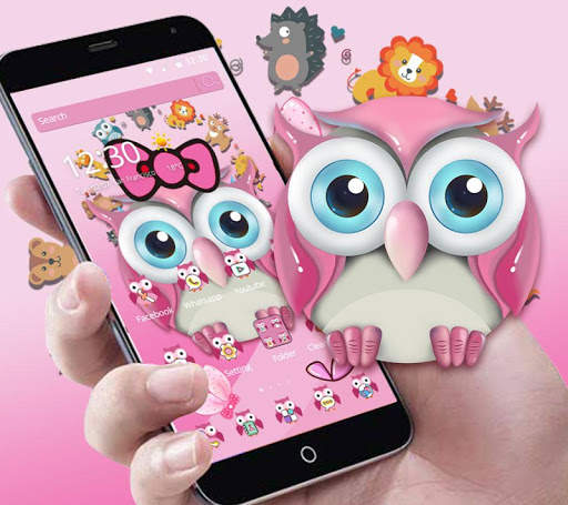 Pink Owl Lovely Cartoon Mobile Theme screenshot 1