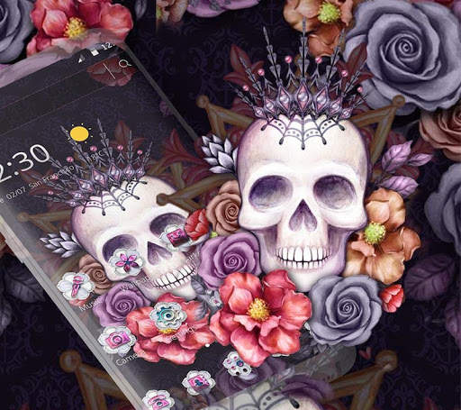 Colorful Flower Skull Fancy Theme 1 تصوير الشاشة