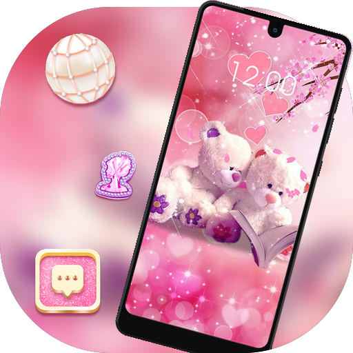 Cute theme Pink couple bear icon