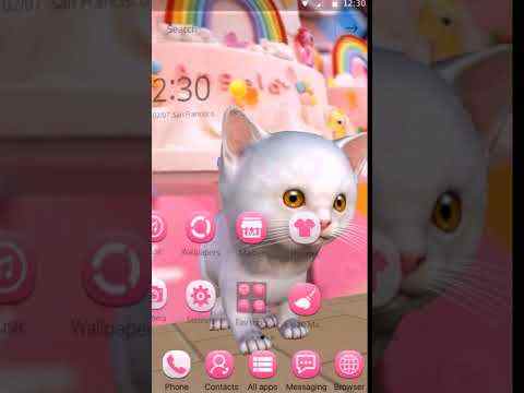 3D White Kitty Animation Theme With Live Wallpaper screenshot 1