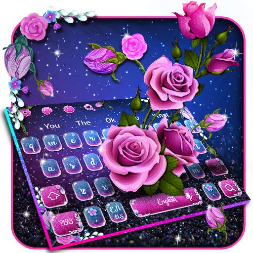 Glitter Violet Rose Flower Keyboard 10001004