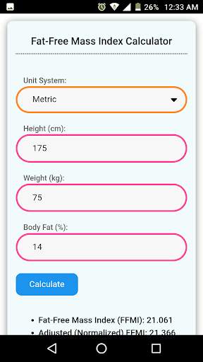 Fat Free Mass Index Calculator screenshot 1