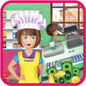 girl supermarket cash register logo