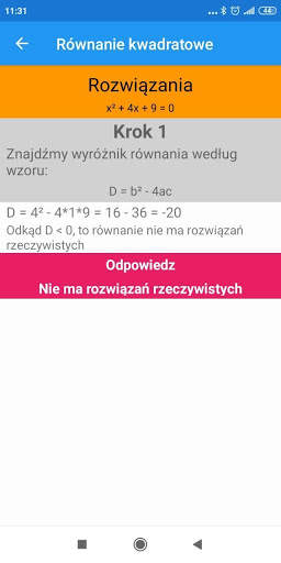 Równania Kwadratowe solver screenshot 6