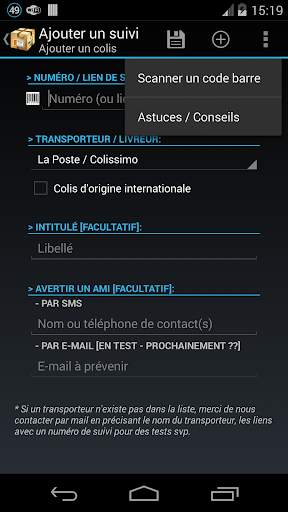 Suivi par Droïd (suivi de colis) screenshot 5