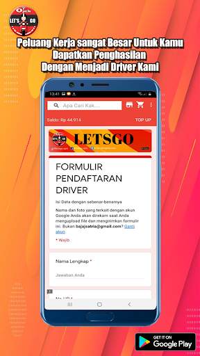 LETSGO DRIVER Ojek Online, Betor, Mobil screenshot 1