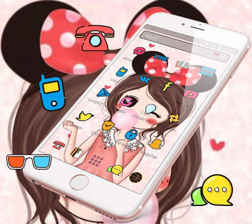 Pink Cute Girl Red Bowknot Theme screenshot 3