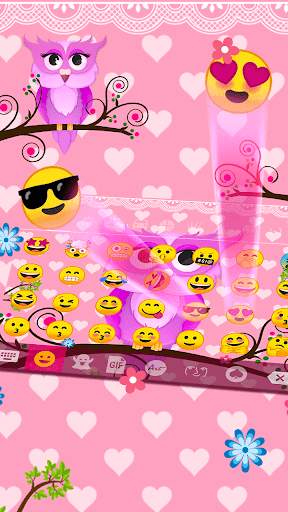 Pink Owl Emoji Keyboard Theme screenshot 3