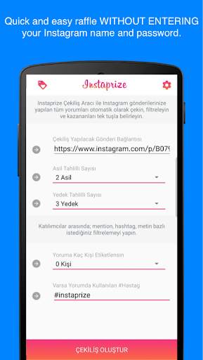 instaprize - instagram giveaway-raffle application screenshot 1