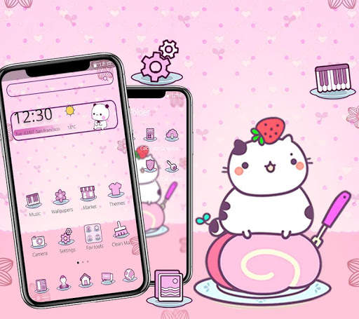 Cartoon Pink Dessert Kitten Theme 1 تصوير الشاشة