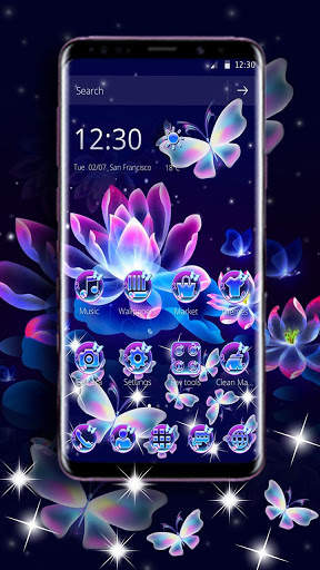 Neon Butterfly Lotus Glitter Theme screenshot 1