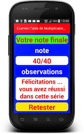 Examen pour apprendre la Table de Multiplication screenshot 8