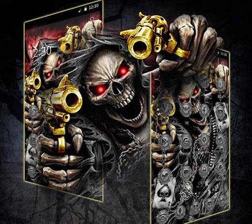 Gold Fire Gun Warrior Skull Theme screenshot 2