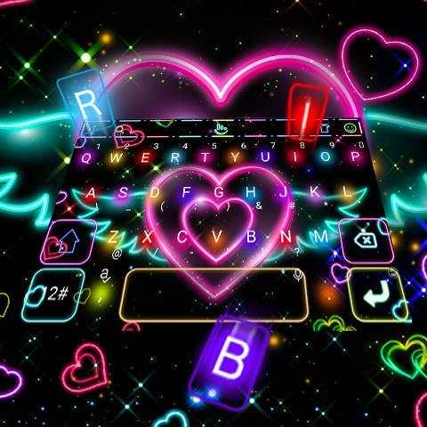 Colorful Neon Sparkling Heart Keyboard Theme screenshot 1
