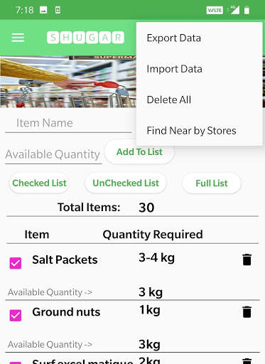 SHUGAR grocery shopping app - item checklist notes screenshot 7