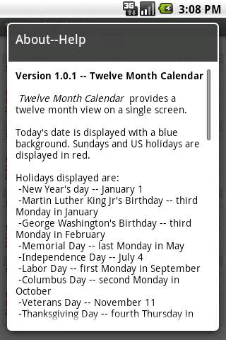 Twelve Month Calendar screenshot 3