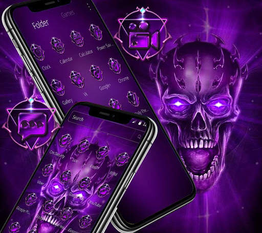 Purple Black Fire Skull Launcher Theme 💀 screenshot 3
