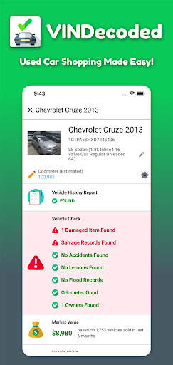 VIN Check Report for Used Cars screenshot 1