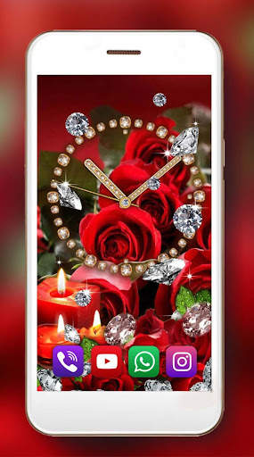 Red Roses Diamonds Clock screenshot 2