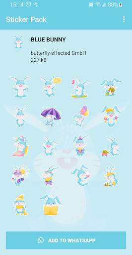 Blue Bunny Stickers - WAStickerApps for WhatsApp screenshot 2