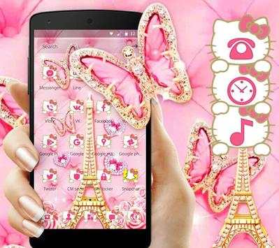 Pink Butterfly Eiffel Kitty Theme screenshot 1