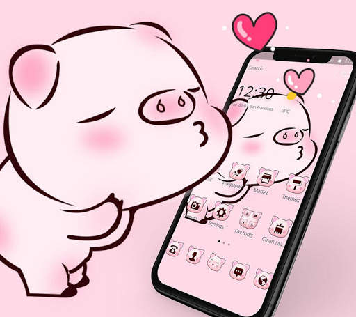 Pink Cute Love Piggy Theme screenshot 1