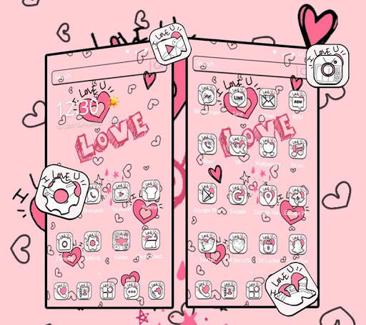 Doodle Pink Love Theme Wallpaper screenshot 4