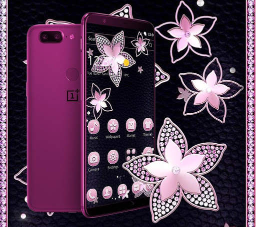Pink Flower Diamond Black Theme screenshot 4