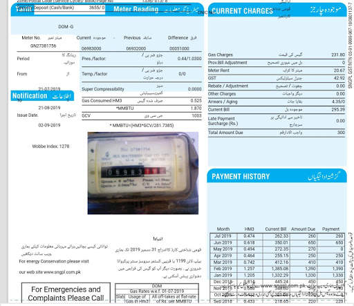 Sui Gas bill check screenshot 1