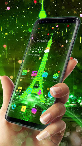 Neon Green Eiffel Tower-APUS Launcher theme screenshot 1