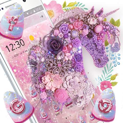 Pink Purple Unicorn Shiny Diamond Flower Theme 1.1.5