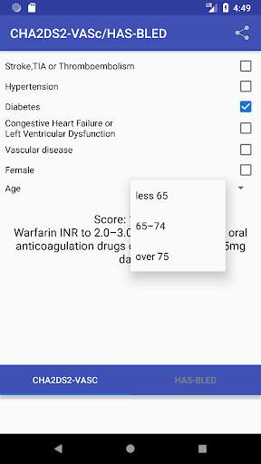 CHA2DS2-VASc HAS-BLED Score Ca screenshot 2