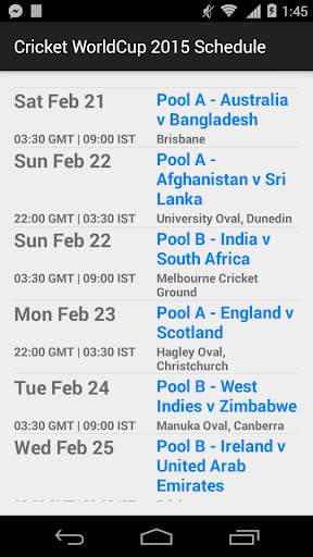 Cricket WorldCup 2015 Schedule screenshot 2