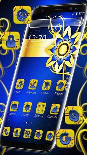 Blue Gold Classy Flower Theme screenshot 2