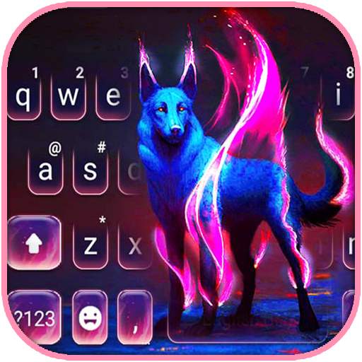 Flaming Neon Wolf Keyboard The 1.0